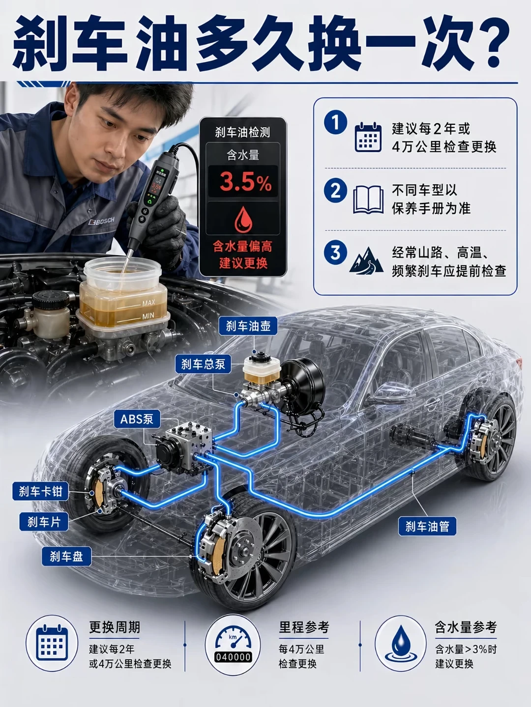 检测笔说超3%必须换?老车刹车油先查手册年份,再决定这300块花不花