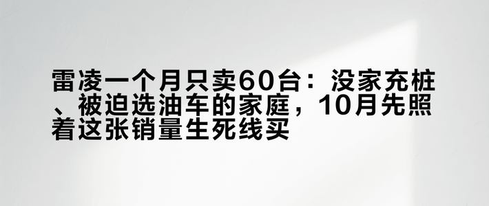 雷凌一个月只卖60台：没家充桩、被迫选油车的家庭，10月先照着这张销量生死线买