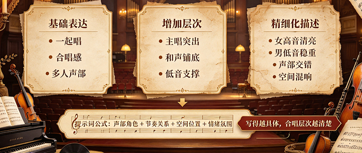 AI音乐合唱提示词怎么写？从“一起唱”到“层次感”，这篇讲透