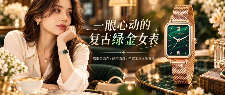 一眼心动的复古绿金女表！戴在手上真的太显气质了💚