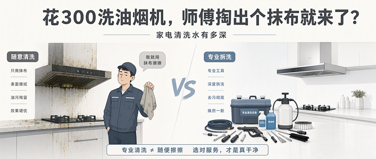 花300洗油烟机，师傅掏出个抹布就来了？家电清洗水有多深