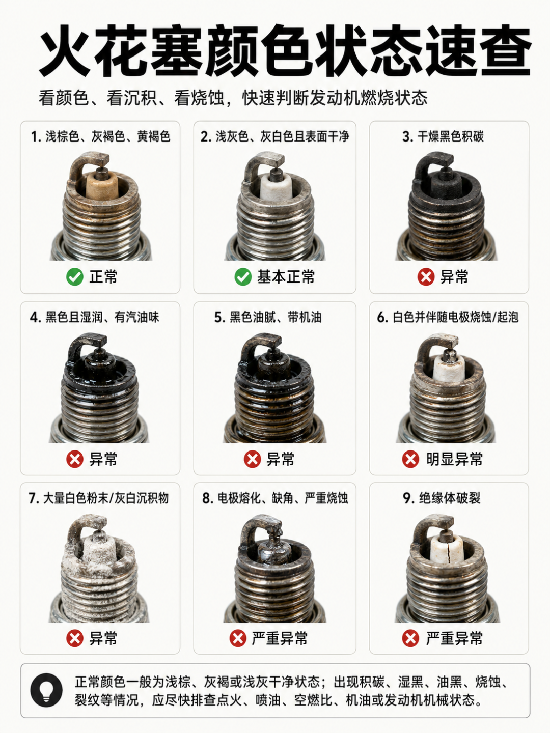 老车怠速抖、顿挫别急着换火花塞:先拆下来,颜色就是发动机的体检报告