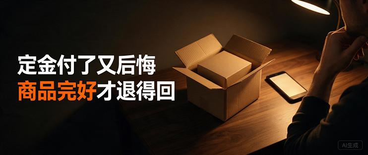 定金付了又后悔，不付尾款就全没了，商品完好才退得回