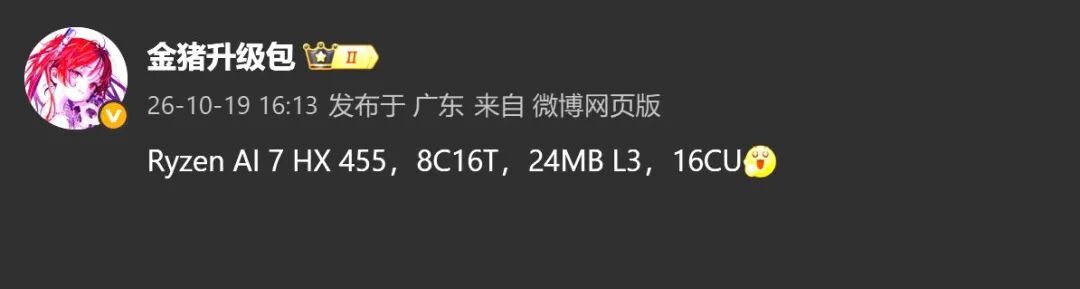AMD Ryzen AI 7 HX 455曝光,配备16组计算单元的Radeon核显
