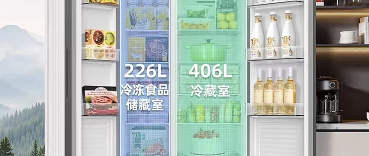 美菱收纳师 630L 对开门冰箱，大冷冻囤货大容量款