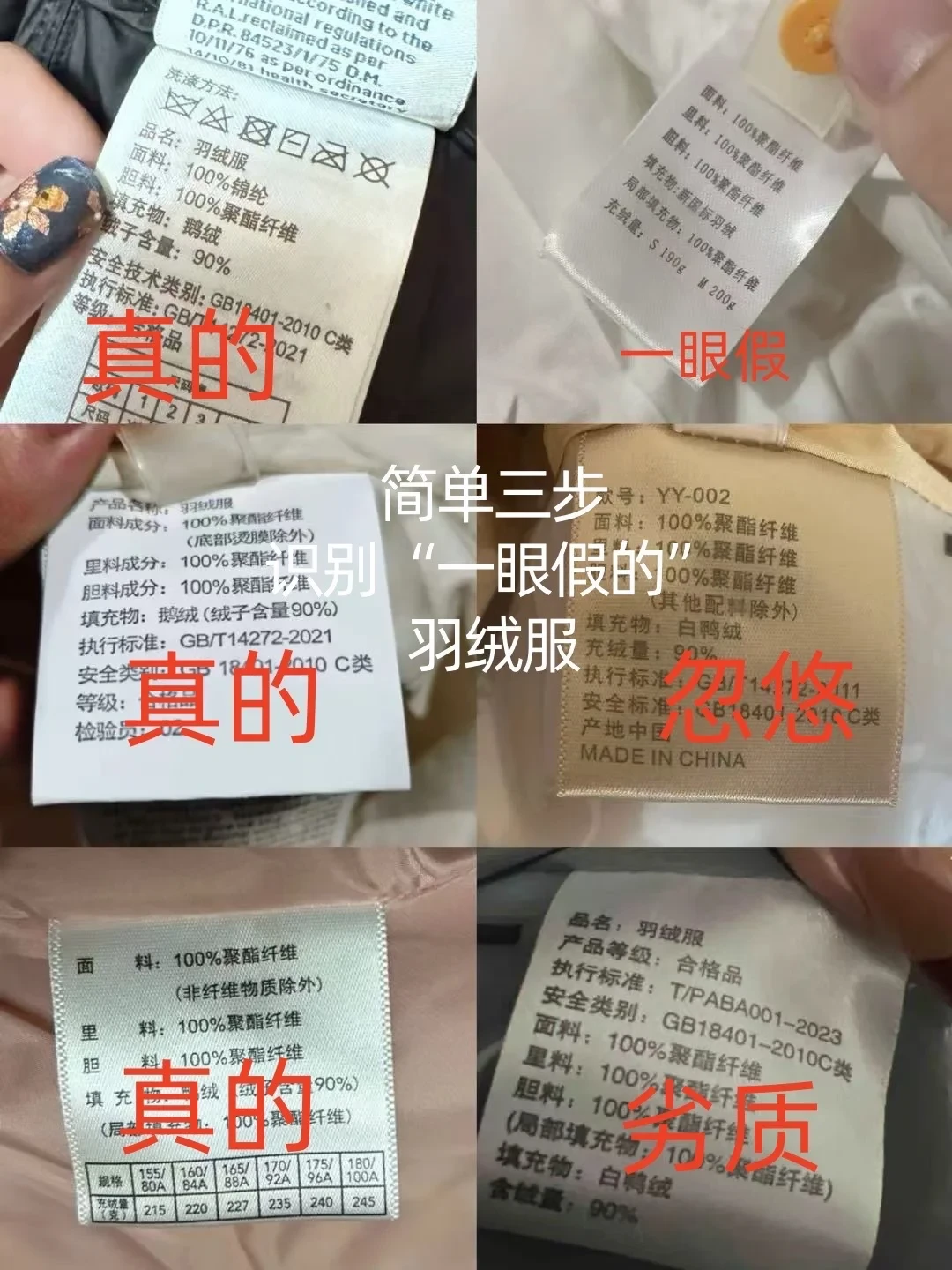 宣传90白鸭绒,拆开是纯飞丝:今年买羽绒服,先翻水洗标再下单