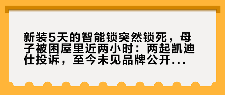 新装5天的智能锁突然打不开，母子被困屋里近两小时：两起凯迪仕投诉，至今未见品牌公开回应
