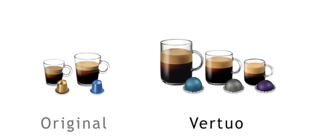 Original与Vertuo两套系统杯型与胶囊对比