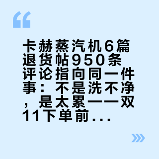 卡赫蒸汽机6篇退货帖950条评论指向同一件事：不是洗不净，是太累——双11下单前先核对84℃和三个不能蒸的地方