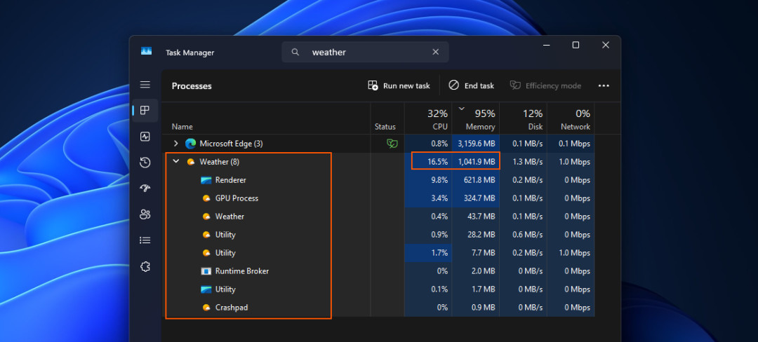 天气应用吃1GB内存:微软向Win11网页套壳开刀