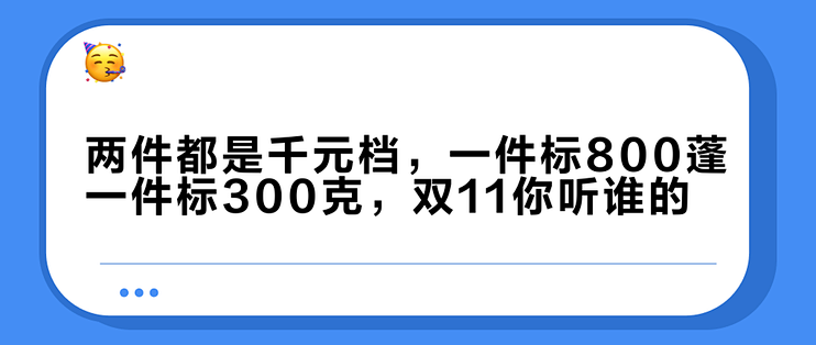 两件都是千元档，一件标800蓬一件标300克，双11你听谁的？