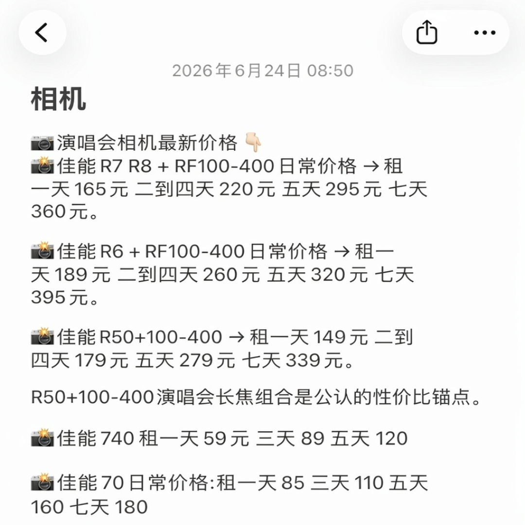 1天149有人抢,1天90没人租:演唱会租机市场挂着两个价,双11买长焦前先把装备三本账算完