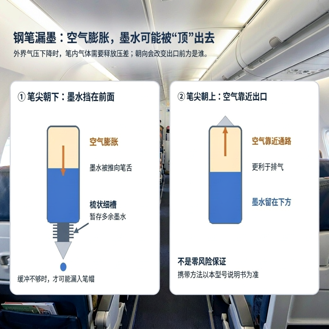 钢笔上飞机，厂家给的防漏建议居然是