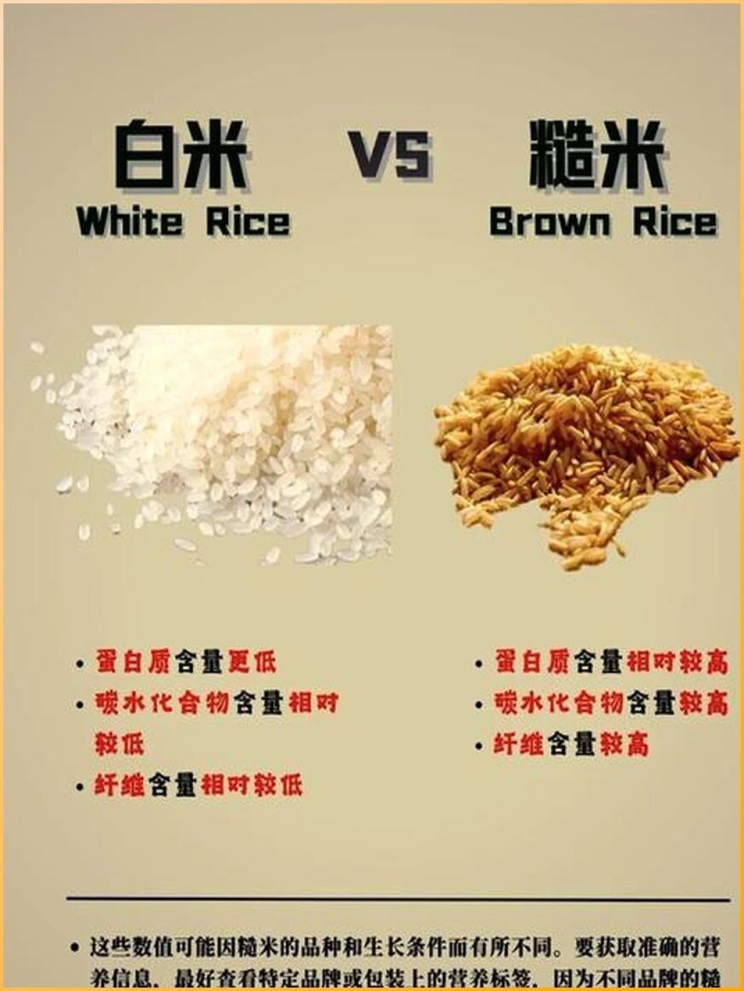白米与糙米的实物颗粒对比