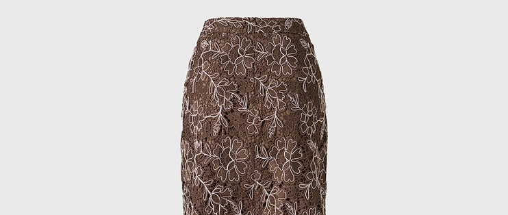 JASON WU-J 系列美拉德刺绣蕾丝高腰中长款包臀一步裙