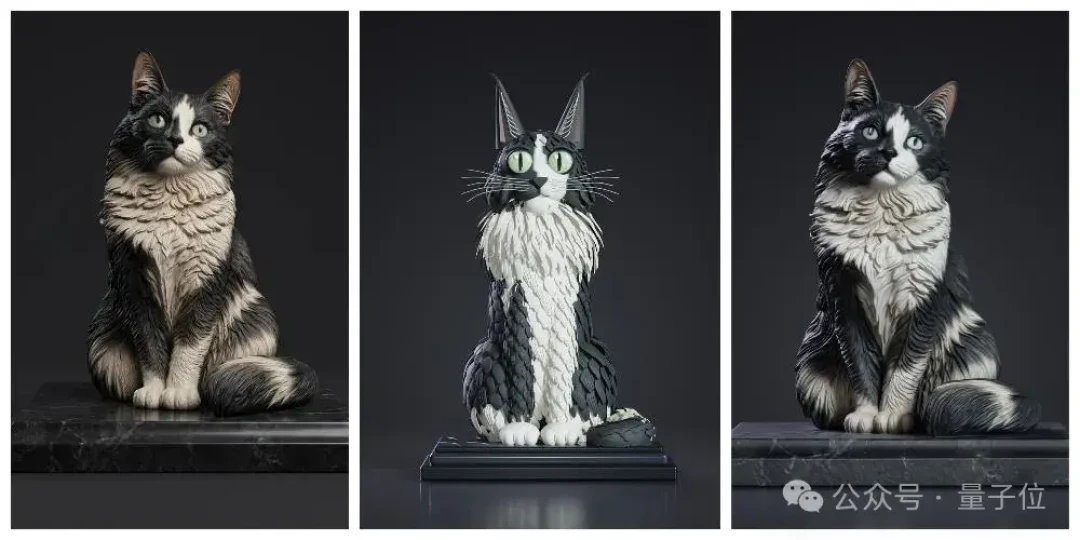 Hi3D V1.0生成的铠甲展翼雕塑与原图对比，羽翼细节逐层可辨