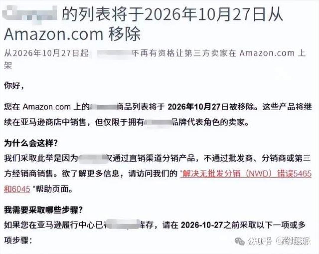 亚马逊NWD下架通知邮件截图