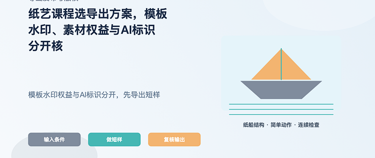 纸艺课程选导出方案，水印与AI标识分开核