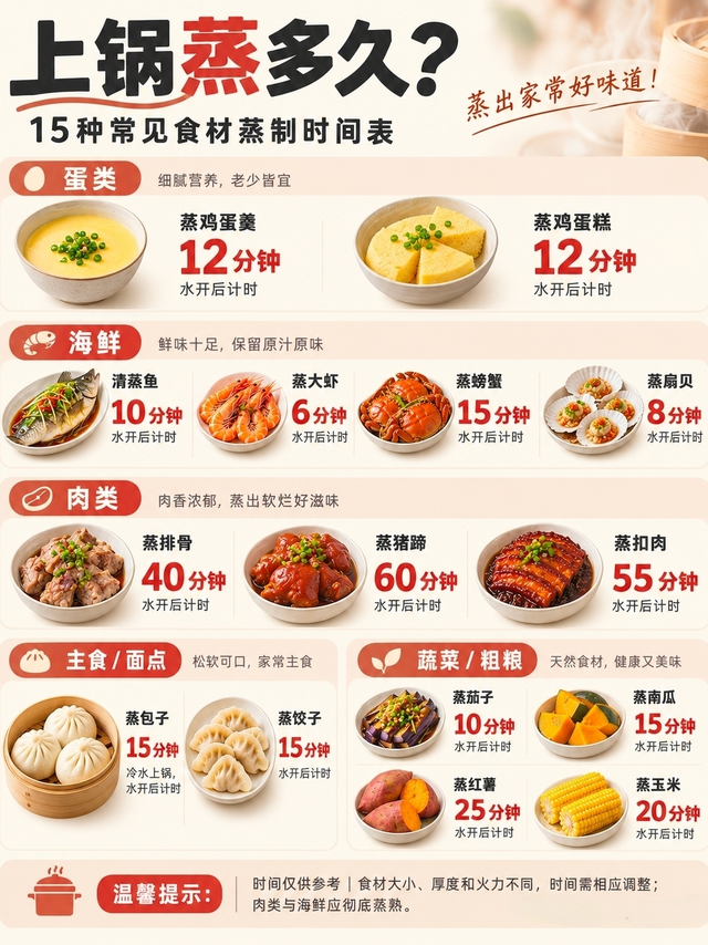蒸菜总翻车🔥15种食材上锅时间表！再也不怕不熟/老了