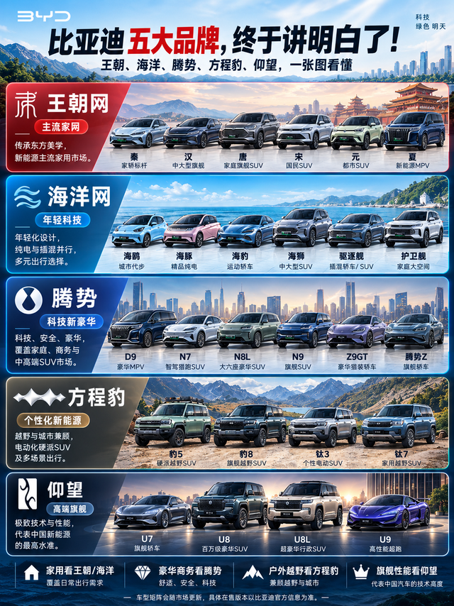 比亚迪五大品牌，终于讲明白了！
