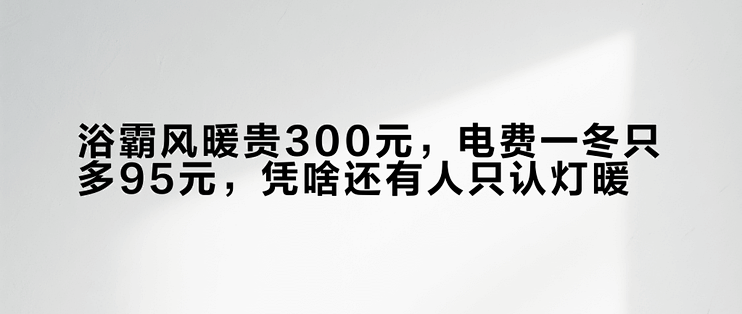浴霸风暖贵300元，电费一冬只多95元，凭啥还有人只认灯暖？