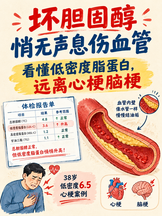 38岁就心梗，低密度6.5！体检容易忽略的血管杀手很多人看错指标