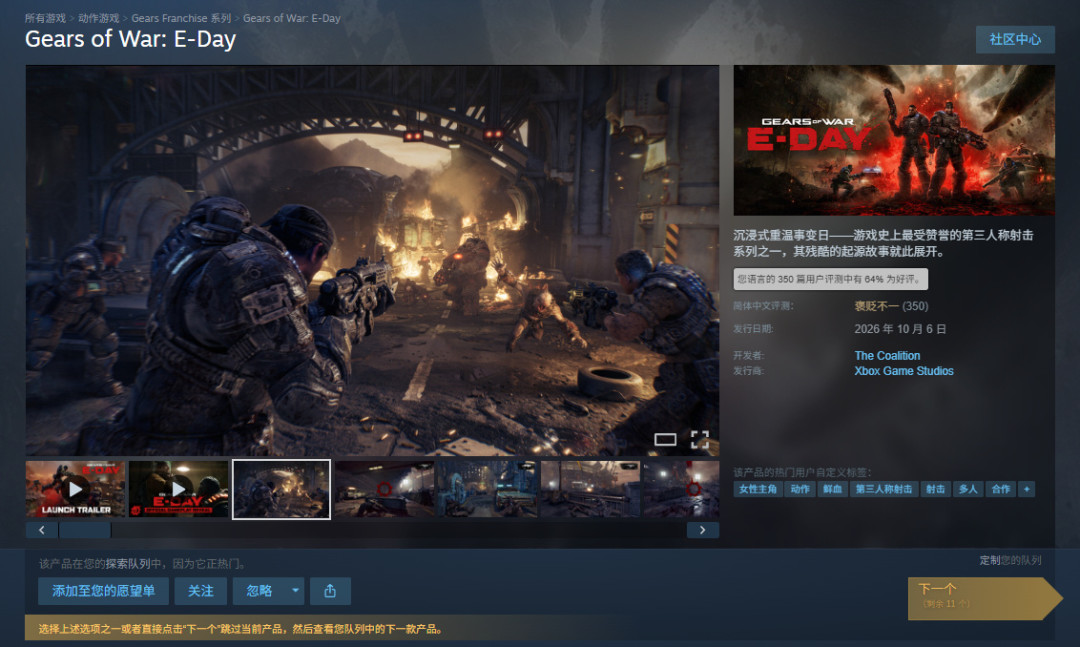 成本5亿美元，首周收入只有7%：《战争机器：事变日》该玩吗？