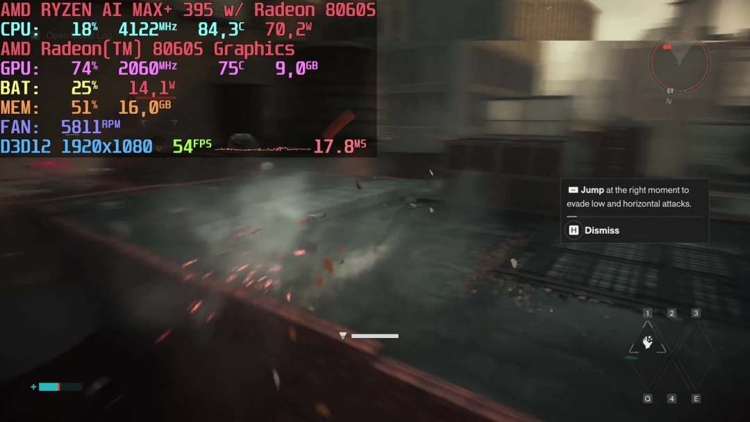 GPD官号WIN5跑《控制：共振》75W实测帧（图源：微博@GPD游戏机）