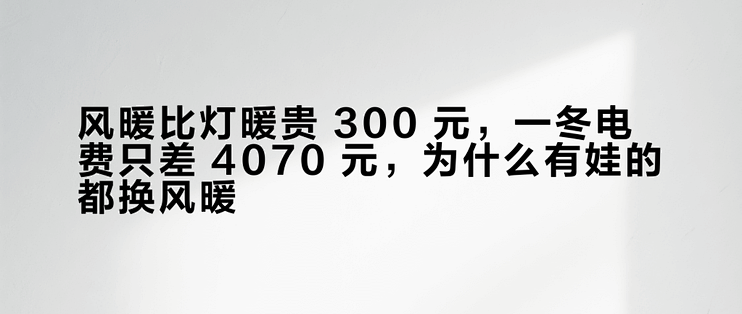 风暖比灯暖贵 300 元，一冬电费只差 40–70 元，为什么有娃的都换风暖？