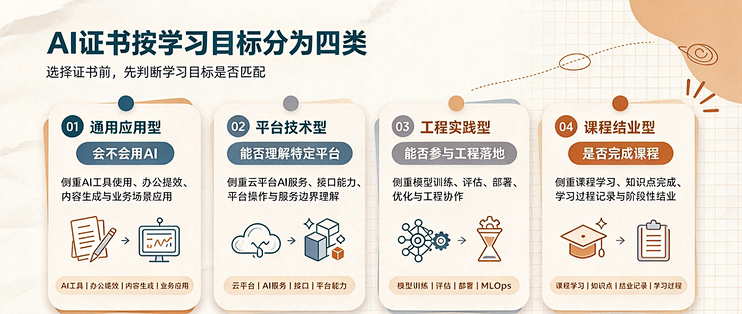 搞懂 AI 证书四大类别，分清它们考什么、能用来干什么