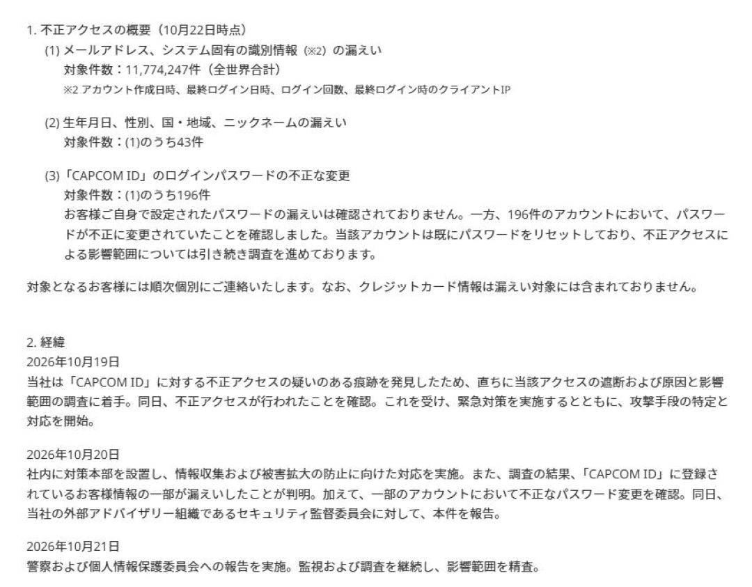 卡普空1177万账号被泄露：没丢密码，但劝你先翻翻邮箱