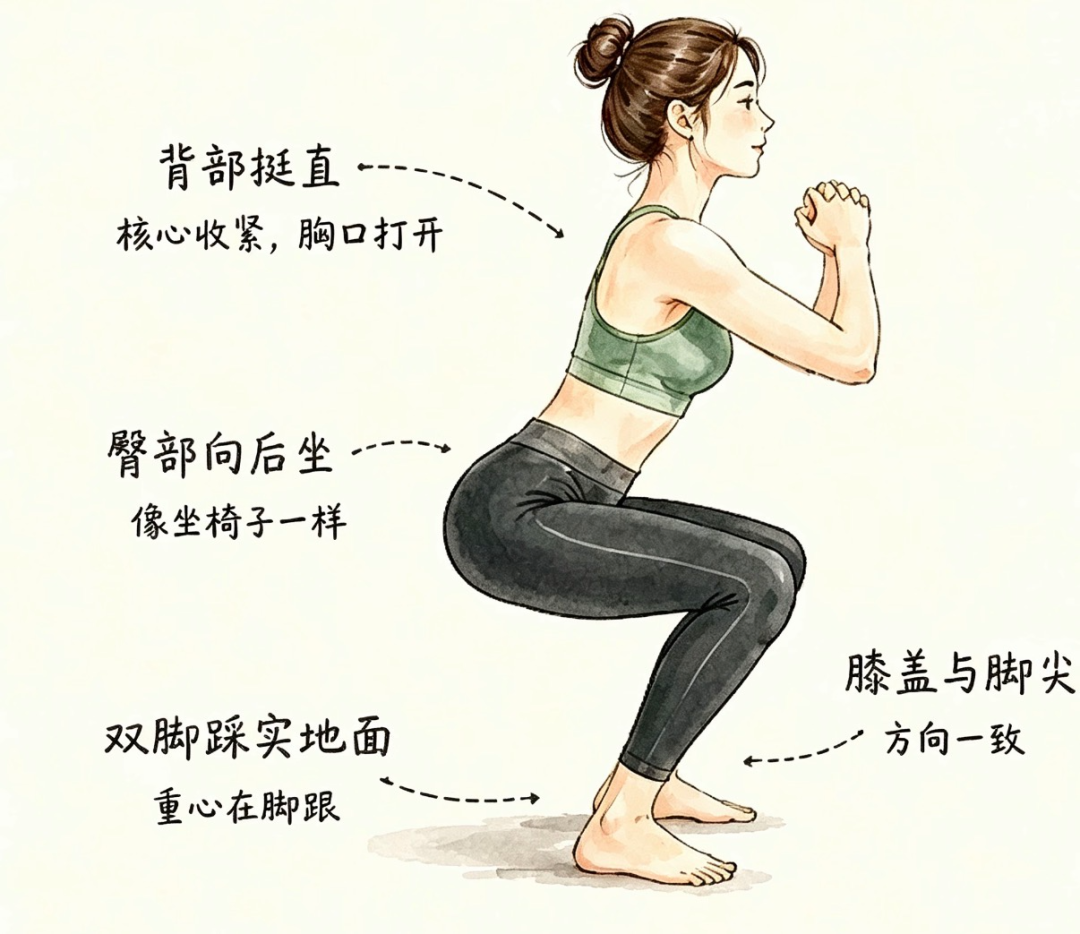 久坐上班族深蹲膝盖内扣:先砍30%重量,臀中肌往后放