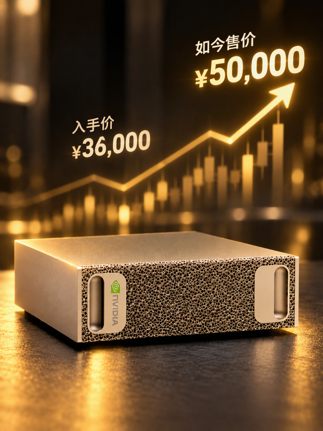 DGX Spark 入手价3万6涨至近5万的赛博金砖示意（AI 生成）
