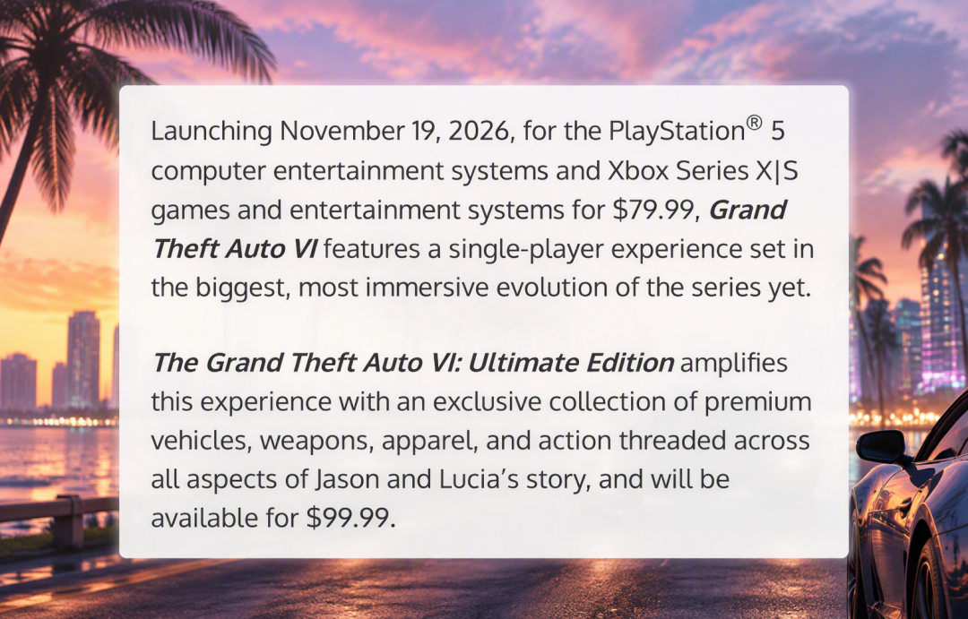GTA6发售倒计时24天：预购还是等评测、守主机还是等PC，三本账先算清楚