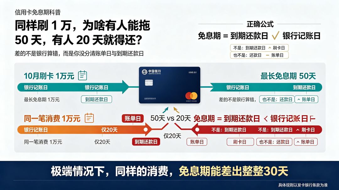 离11.10大额开抢还有两周,先把账单日往前挪:账单日当天刷只躺十几天,账单日次日刷能躺近50天——但很多银行半年只给改一次,动手前先查次数余量