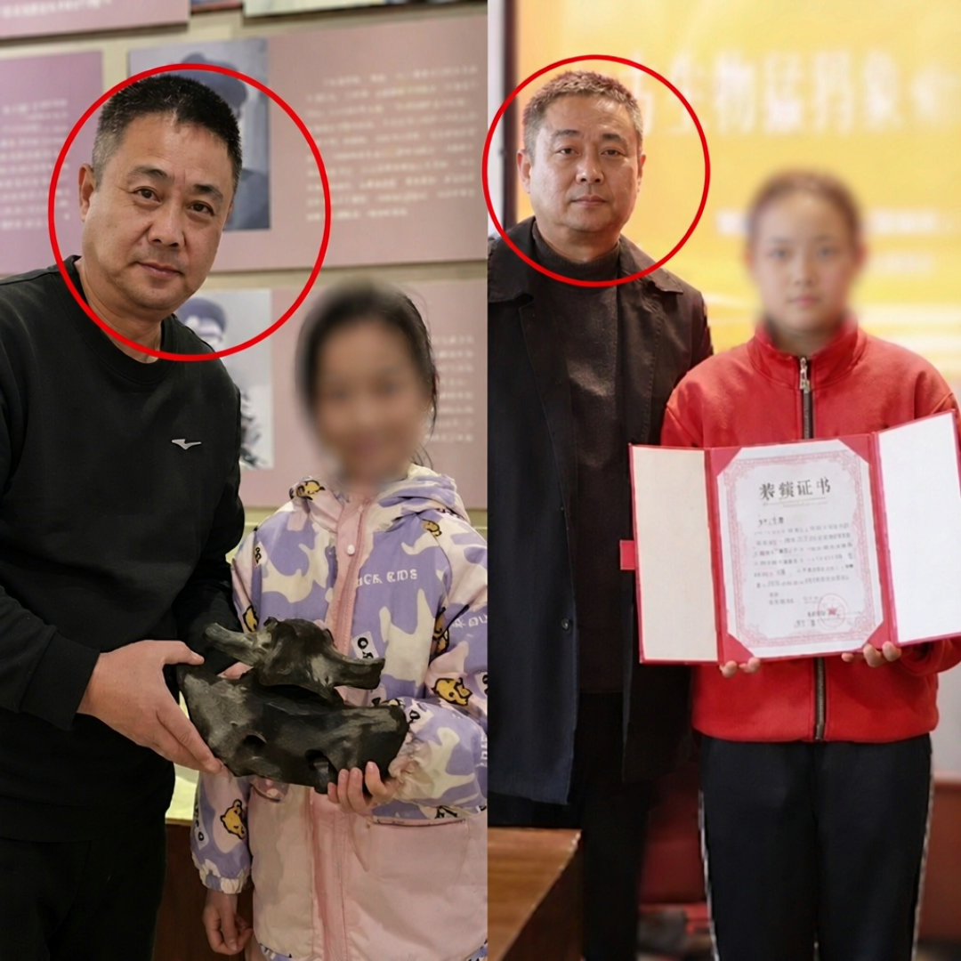 两起独立捐赠事件对比图：两张合影中的同一男子为馆长，并非“爸爸”