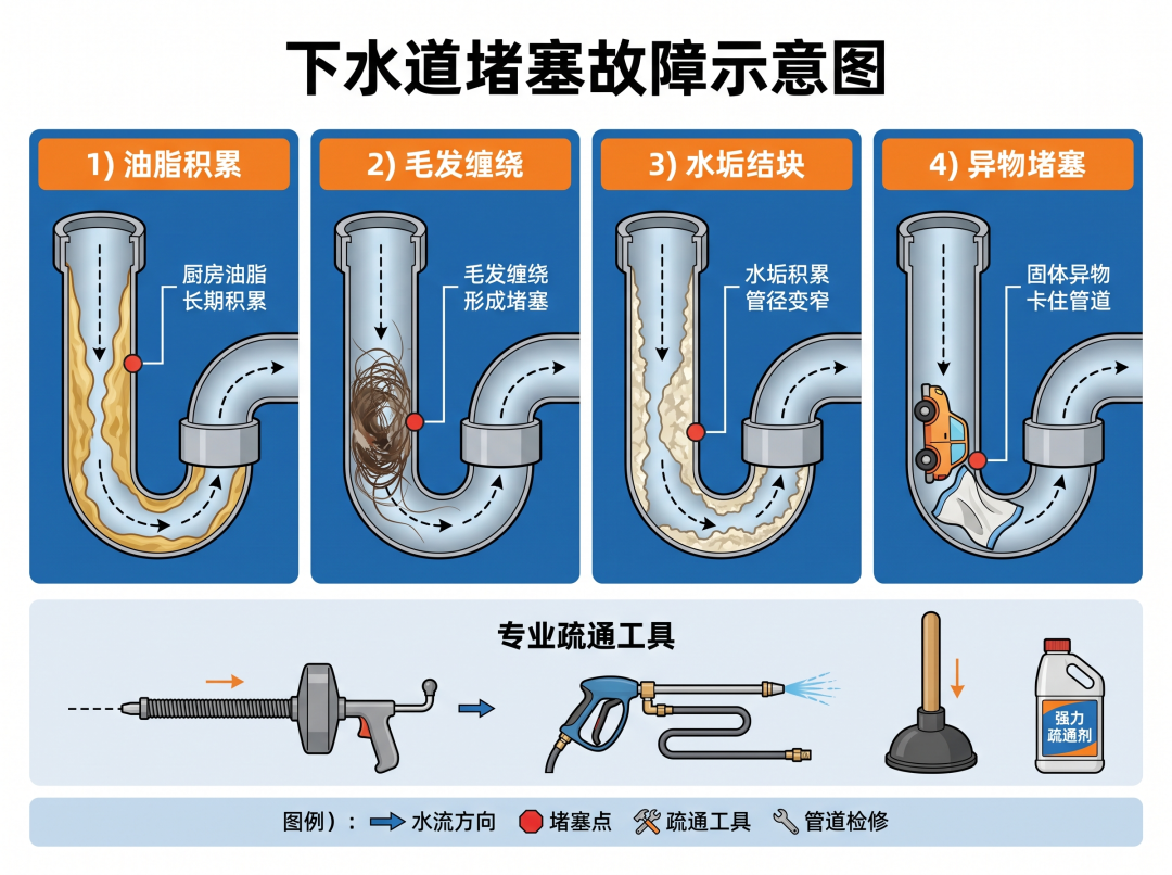 头发堵了浴室下水口？先拎地漏芯再掰个衣架钩，真不用先买疏通剂