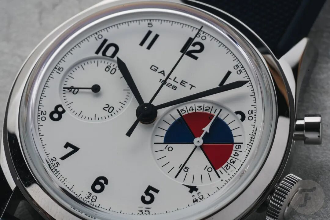 Gallet Classics Tribute to Multichron Yachting Big Eye dial up close