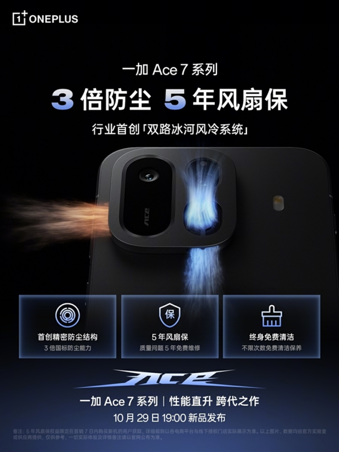 首创双路冰河风冷系统!一加Ace 7系列提供终身风扇免费清洁保养