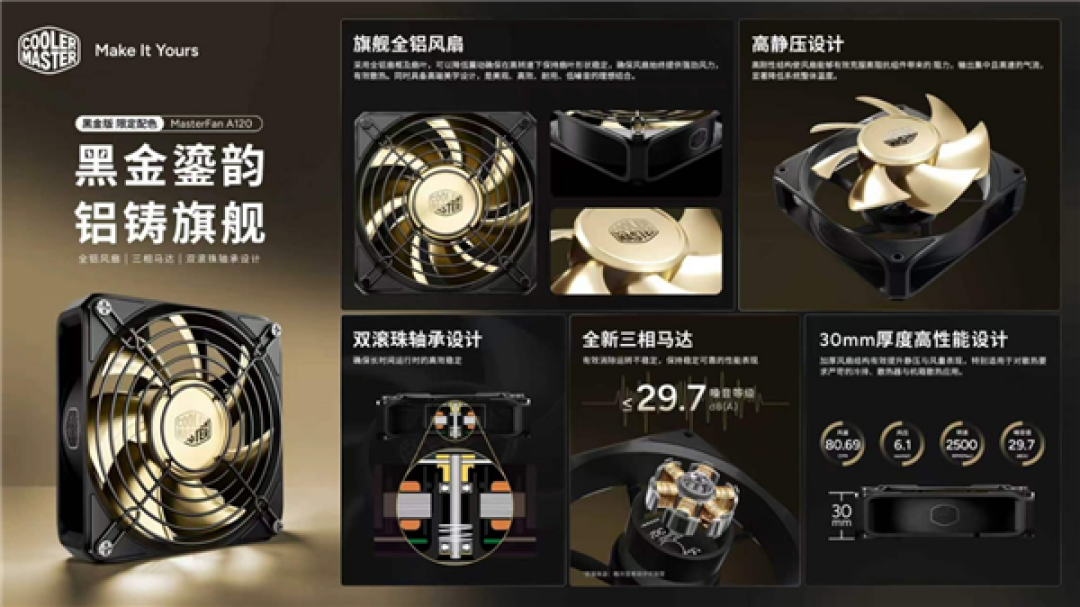 258元 酷冷至尊推出MasterFan A120黑金版散热风扇 独特黑金限定配色