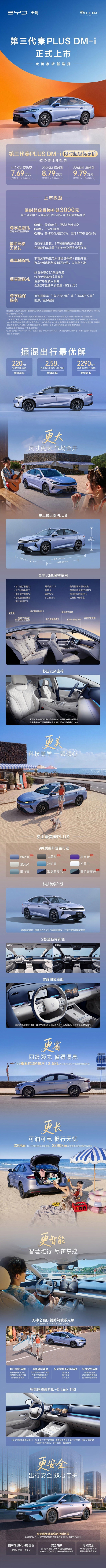 综合续航2290km!比亚迪第三代秦PLUS DM-i上市:7.69万起