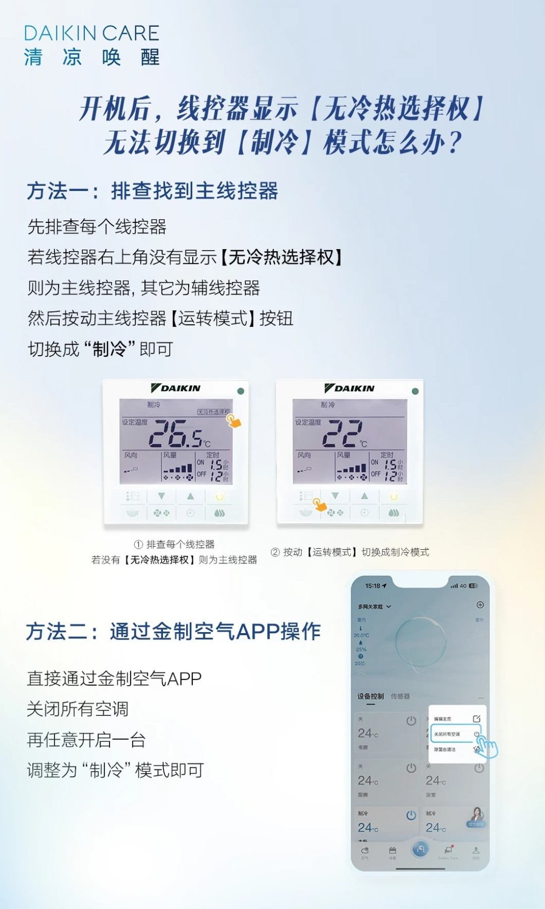 大金开不了制热,面板全是