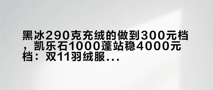 黑冰290克充绒的做到300元档，凯乐石1000蓬站稳4000元档：双11羽绒服凭什么差十倍？