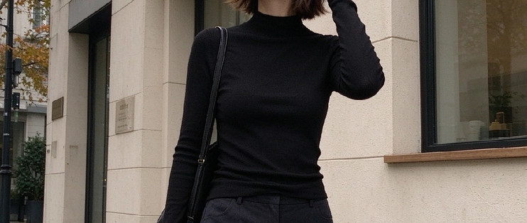  半高领美丽奴羊毛针织衫女士修身通勤款