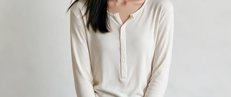 焦宣言天丝羊毛亨利领长袖 T 恤女，质感打底衫来啦