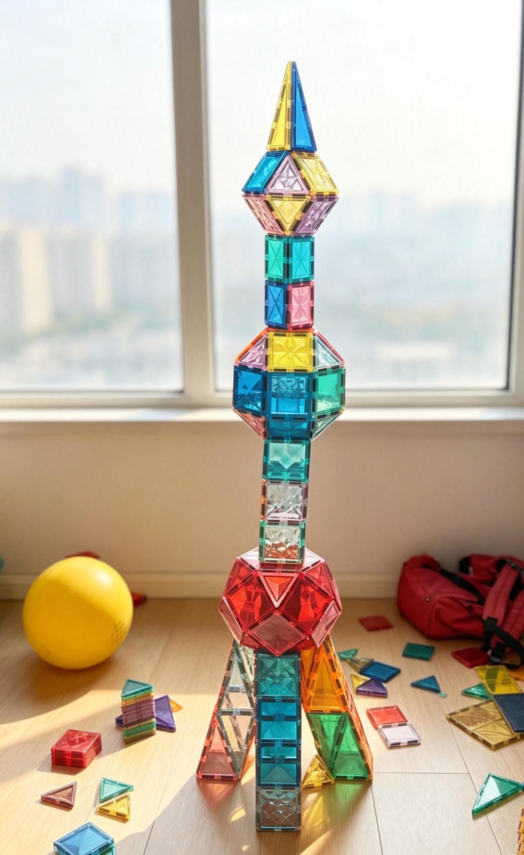 磁力片地标楼一放球就塌?对完15+份交作业帖:缺的不是磁力,是大三角形和这3个结构位
