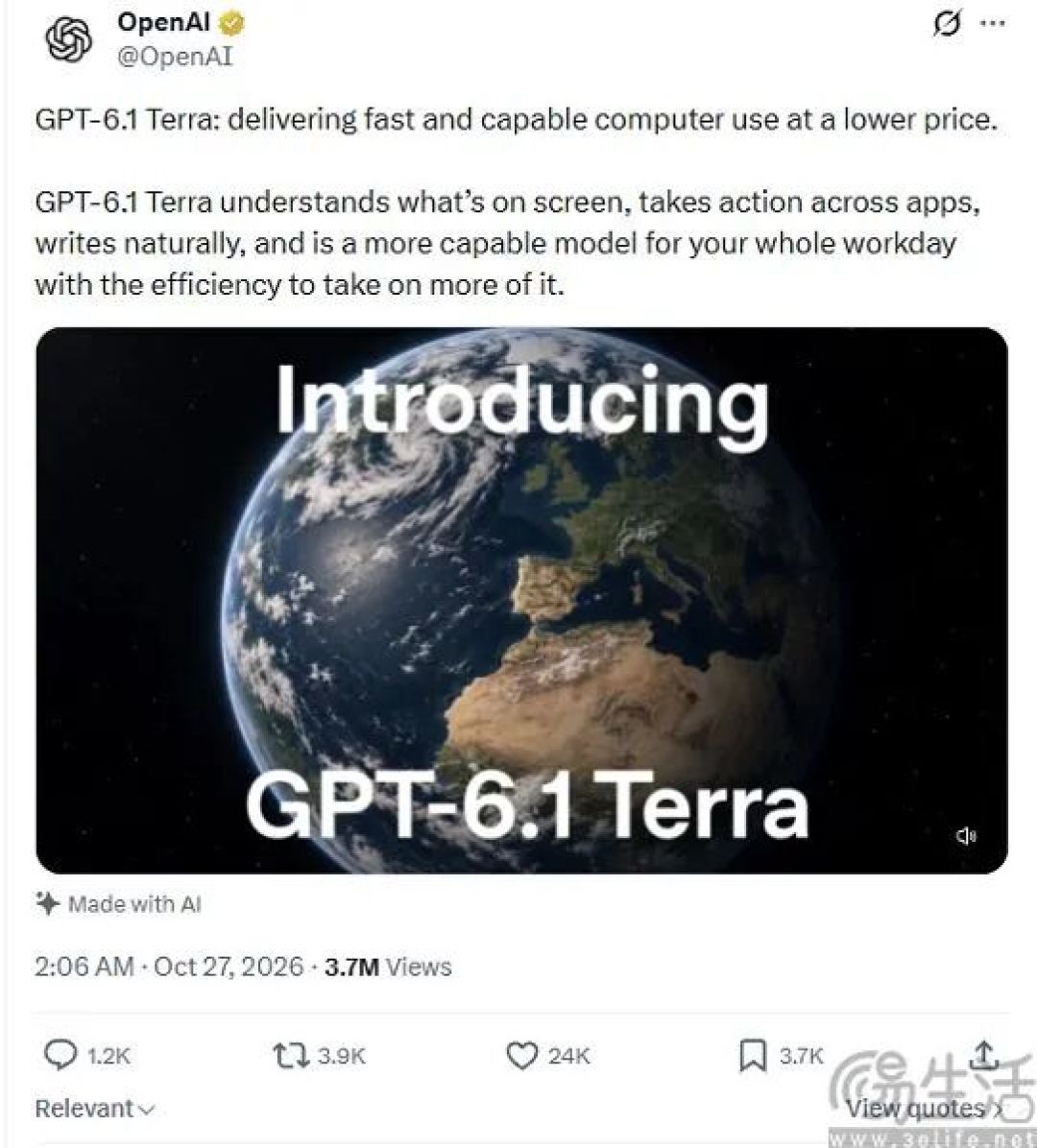 OpenAI推出GPT-6.1 Terra，任务成本进一步降低