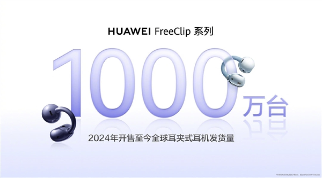 短短2年时间 华为FreeClip耳夹耳机系列全球发货量突破1000万台