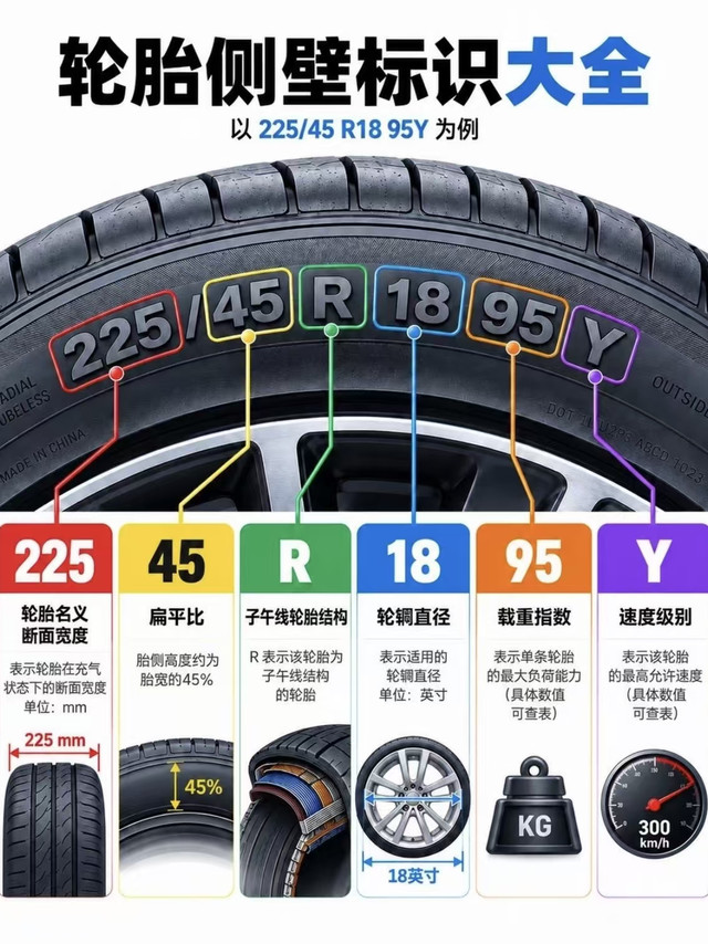 轮胎侧壁全标识解读🔥换胎再也不被坑