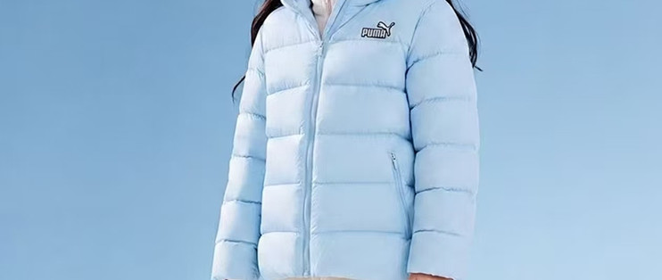 PUMA 彪马女童连帽轻薄排骨羽绒服，青少年校服内胆神器